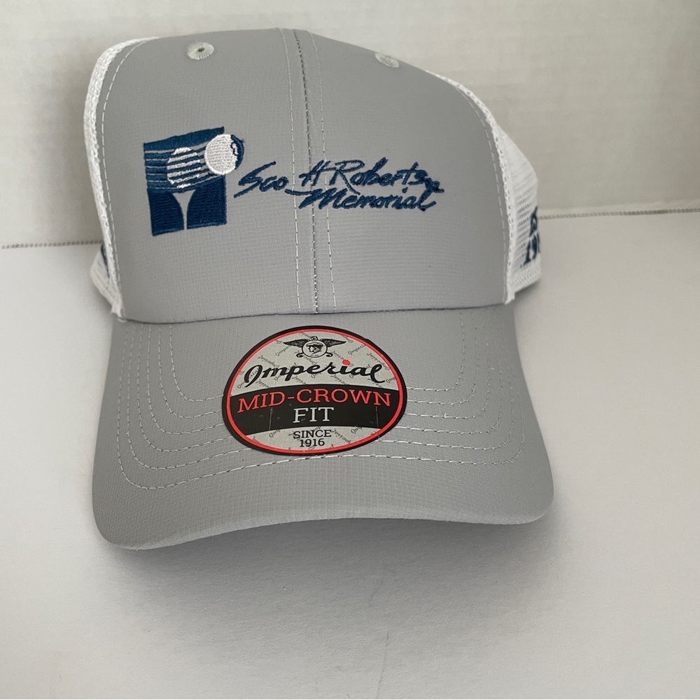 Used Mens Teens Adjustable Gray White Blue Imperial Mid-Crown AJGA Golf Cap Hat